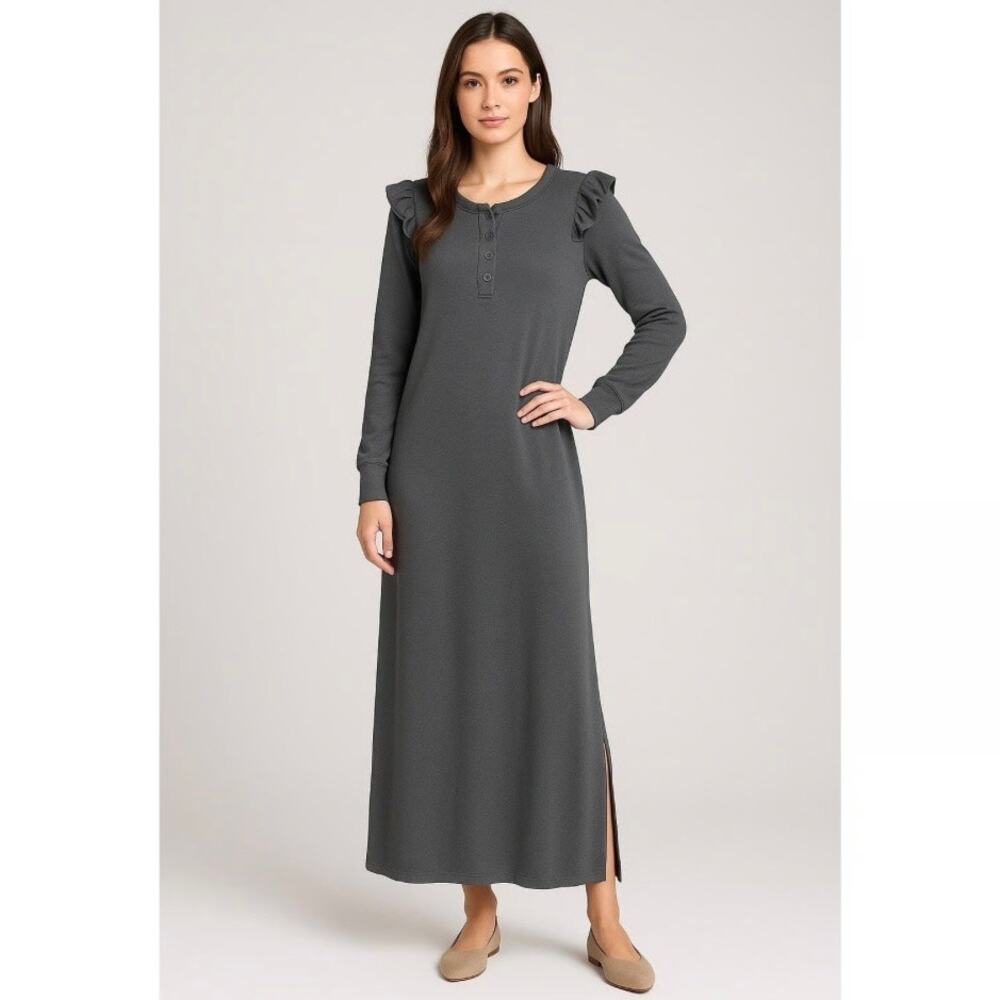 Revolve‎ Z Supply Charcoal Ruffle Maxi Dress Womens L Casual Comfortable Winter